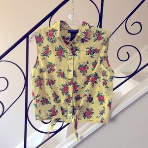 Lauren Ralph Lauren Vintage Floral Yellow Sleeveless Blouse L